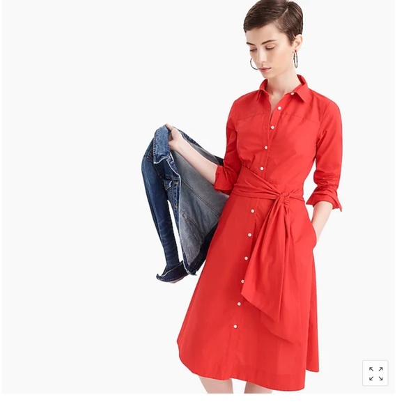 J. Crew Dresses & Skirts - J. Crew Tie-waist shirtdress in cotton poplin red